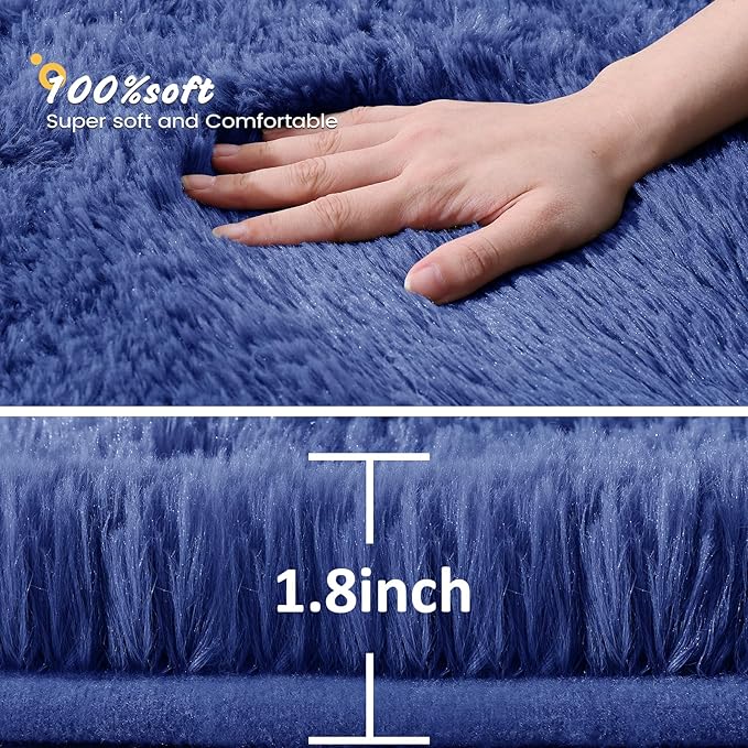 Modern Soft Fluffy Small Shaggy Rug for Bedroom Livingroom Dorm Kids Room Indoor Home Decorative, Non-Slip Plush Furry Fur Area Rugs Comfy Nursery Accent Floor Carpet 5X7 Feet, Light Navy