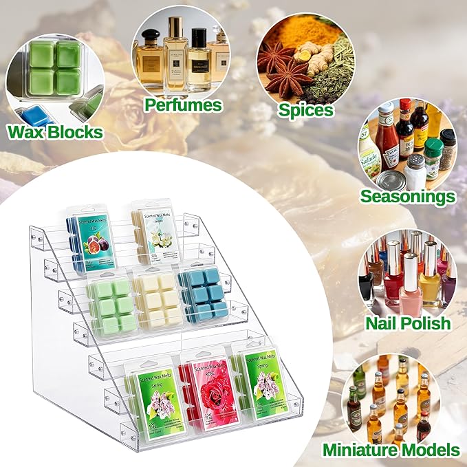 2 Pack 12" Wax Melt Holder Display, 7 Tier Clear Acrylic Risers Display Stands, Perfume Shelf & Organizer for Wax Cubes Wax Melt Candles,Clear