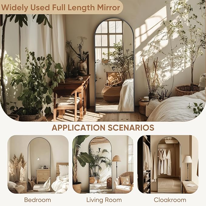 Full Length Mirror, 59"x19" Oversized Arched Mirror Large Standing Mirrors, Tall Mirrors Body Floor Mirror for Bedroom Living Room Aluminum Frame, Black