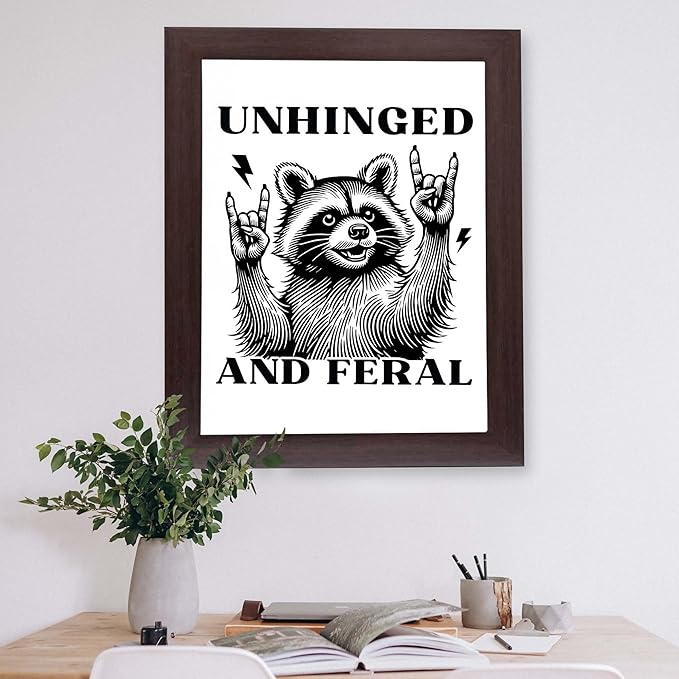 InkFlow Posters Feral Raccoon Fun Poster - Wildlife Illustration - Playful Animal Design - Home Wall Decor Accent - Gift for Humor Lovers - 8x10 Unframed Canvas Print