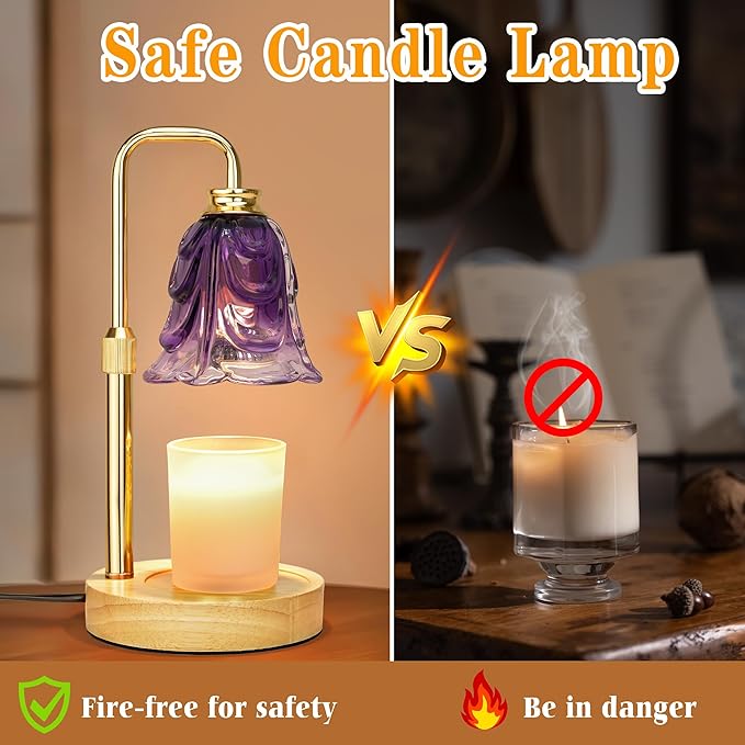 XJZJY Candle Warmer Lamp with Timer Dimmer, Adjustable Height Purple Candle Wax Warmer, Christmas Birthday Gift for Mom Women, House Warming Gifts for New Home Bedroom Decor,Gradient Purple