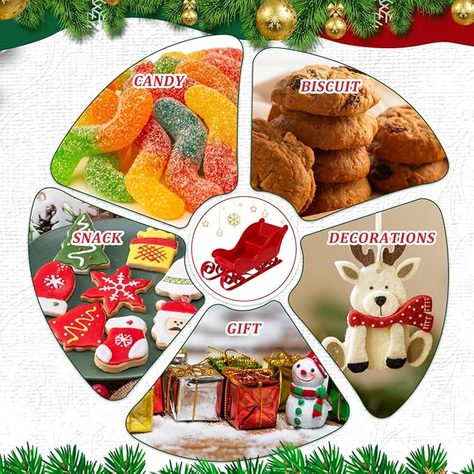 DOITOOL Mini Santa Sleigh Ornament Christmas Candy Bowl Christmas Sleigh for Xmas Tree Holiday Party Photo Prop Table Decor 9.8 x 4.7 x 4.1 Inch