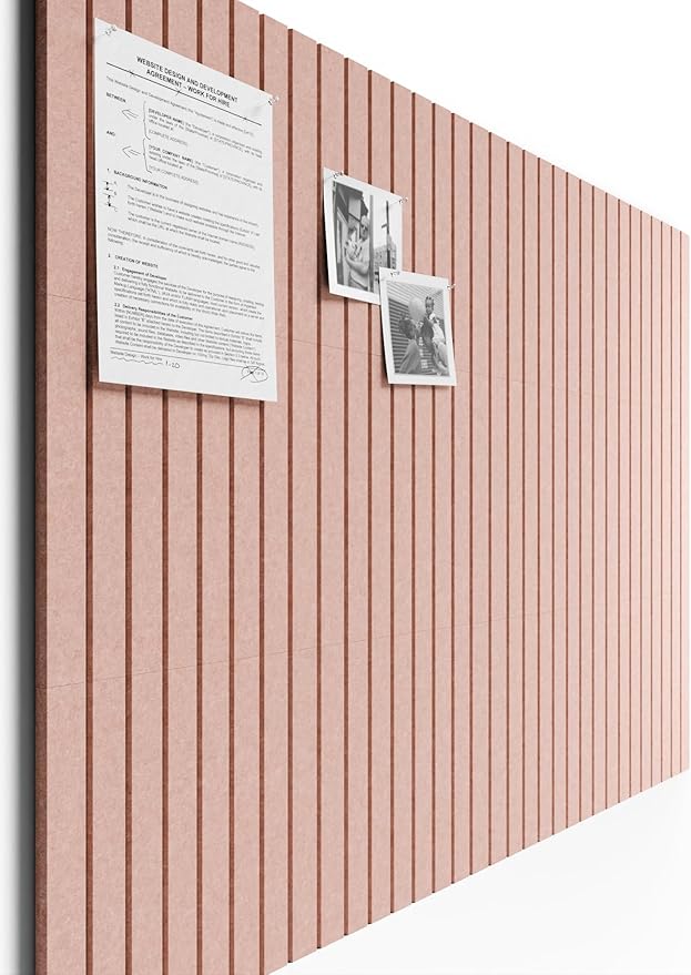 Bumusty Large Cork Board Alternative-48 x 36" Felt Bulletin Board Tiles, with 30 Pushpins, 70 Adhesive Tabs, Fine-Stripe 12-Pack, Cork Boards for Office Push Pin Board Felt Board-Pink