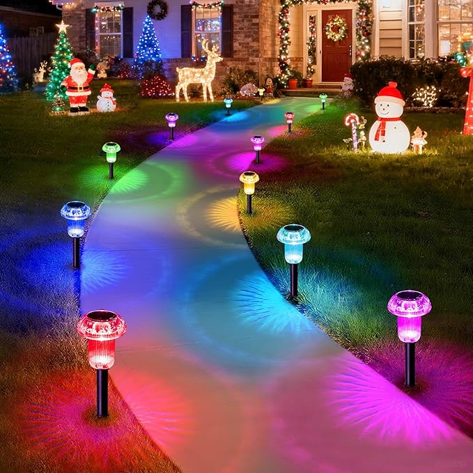 Priddop Solar Lights Outdoor Pathway Waterproof 8 Pack Color Changing LED Acrylic Mushroom Decorative Garden Lights for Yard Landscape Patio Outside Decorations