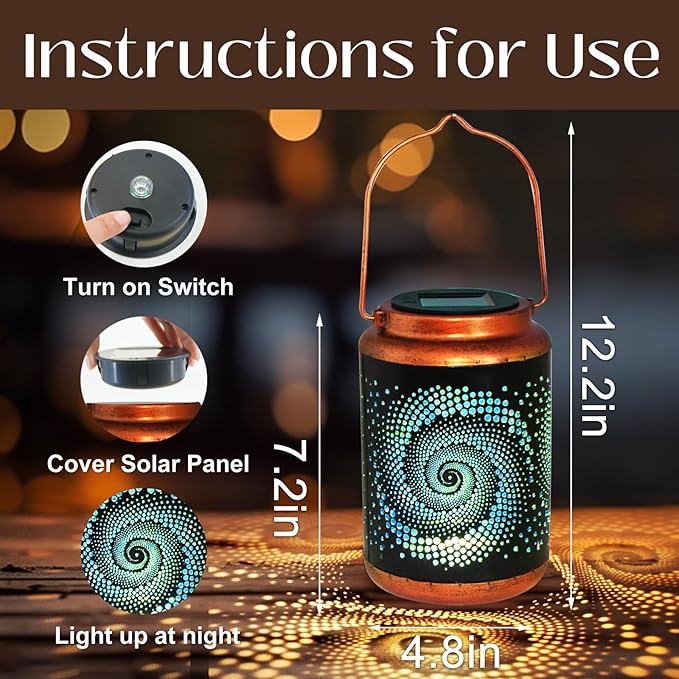 DIBIEECN Mothers Day Gifts for Mom, Birthday Gifts Grandma Ladies Solar Lanterns Outdoor Hanging Hollowed-Out Metal Waterproof LED Garden Decor Outside for Patio Yard Porch, Blue, 2 Pack