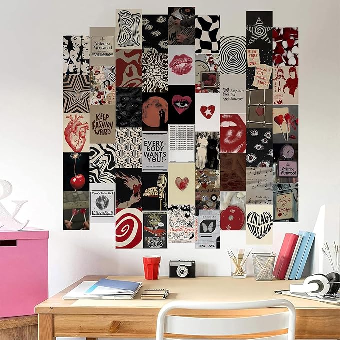 KBKBART Downtown Girl Room Decor Y2k Posters - Dark Red Downtown Girl Aesthetic Wall Decor, Y2k Room Decor 2000s Collage Kit, 4"x6" Wall Art Prints Dorm Decorations For Teen Girls Bedroom (Unframed)