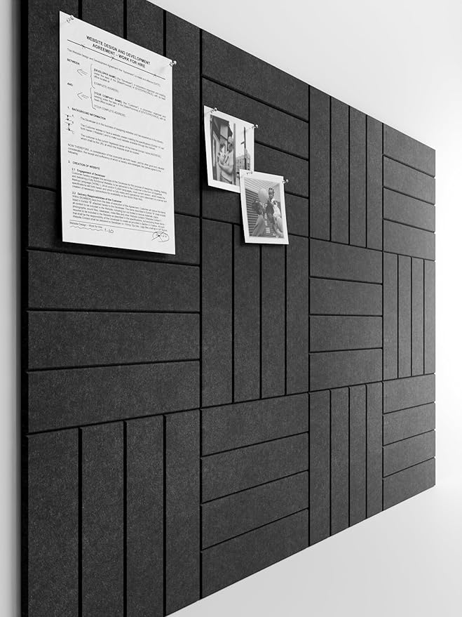 Bumusty Large Cork Board Alternative-48 x 36" Felt Bulletin Board Tiles, with 30 Pushpins, 70 Adhesive Tabs, Bold-Stripe 12-Pack, Cork Boards for Office Push Pin Board Felt Board-Charcoal Gray