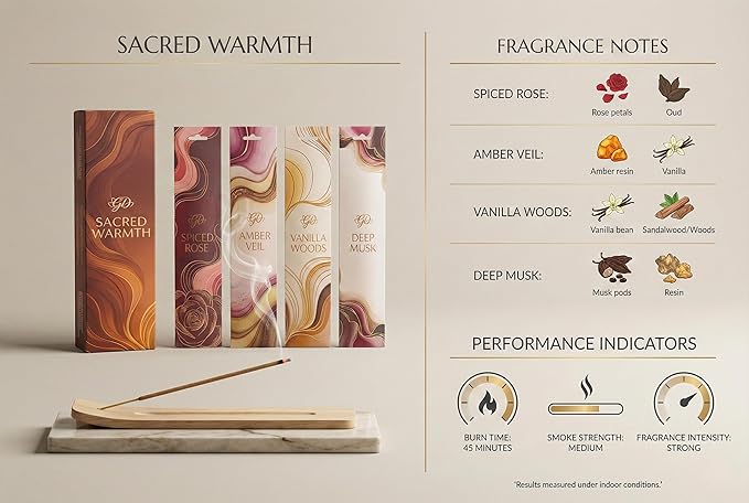 Premium Guruji Divinity Sacred Warmth Incense Sticks Gift Set | Hand-Rolled Masala Incense for Meditation, Yoga & Home Fragrance