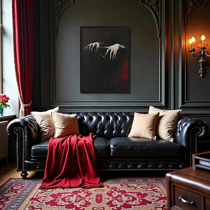 Framed Gothic Clawed Hands Dracula Vampire Canvas Wall Art for Home Decor - Halloween Dark Academia Moody Picture Prints, Occult Spooky Goth Paintings Wall Decor for Corridor 12x16 inch