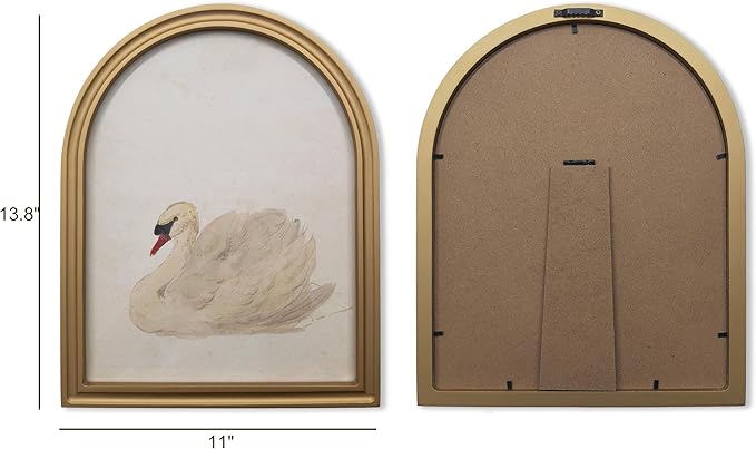 TwoDays Gold Vintage Arched Wood Framed Wall Art – Swan Canvas Picture for Home Aesthetic Wall Decor, Cottagecore Farmhouse Artwork Prints for Living Room, Bedroom (11" x 13.8")
