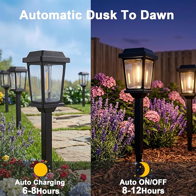 Solar Pathway Lights Outdoor 10 Pack, LED Solar Garden Lights Auto On/Off Waterproof, Warm White Landscape Lighting for Path Yard Walkway Driveway Decor