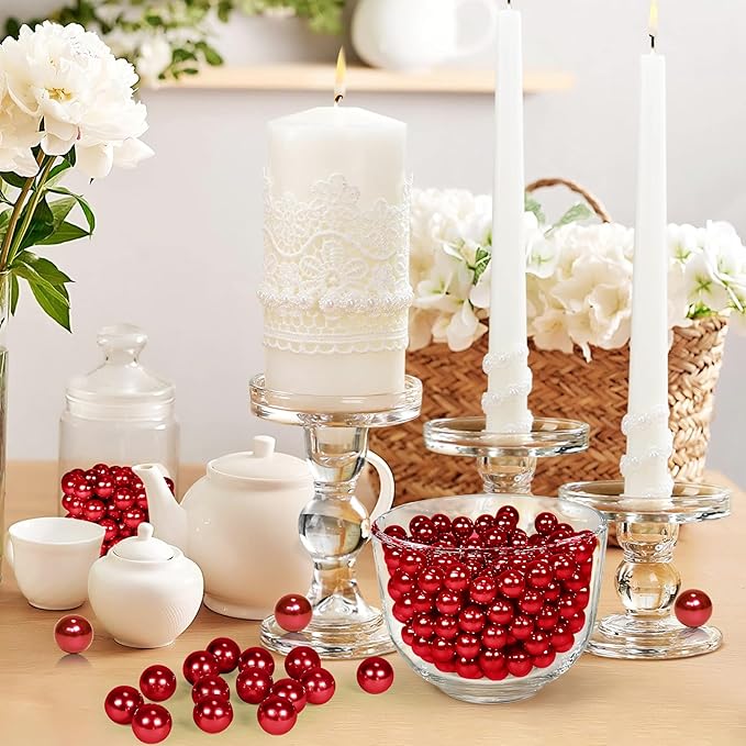 2800Pcs Red Vase Filler Pearl Beads for Crafting 6mm Beads No Holes Decor Suitable for Wedding Decor, Party Decorations, Centerpiece Table Decorations