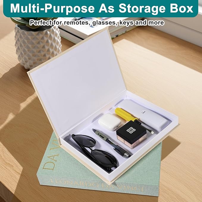 Decorative Books for Home Decor, Set of 2 Linen Decorative Boxes for Aesthetic Room Decoration, Coffee Table Decor, Keepsake, Hidden Storage with Magnetic Closure (Sage+Beige)