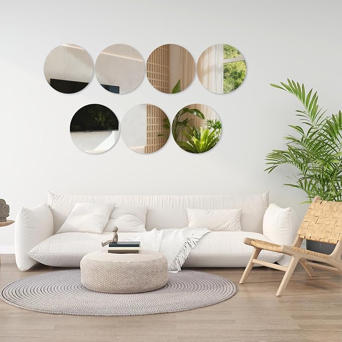 Amyhill 8 Pcs Round Mirrors for Centerpieces Table Decorations Acrylic Circle Mirrors Tray Candle Plates for Wedding Baby Shower Birthday Party Bulk Supplies(14 Inch)
