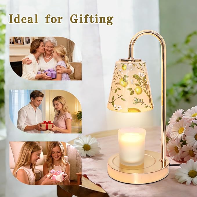 Crystal Club Lemon Candle Warmer Lamp with Timer Dimmer, 4-Level Brightness Wax Melt Warmer with 2×50W Bulbs, Candle Warmer for Scented Jar Candles Lights, Birthday Gifts for Women Mom