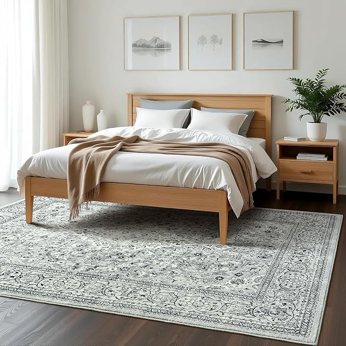 Goideal Washable Rug 3x5, Gray Area Rugs Non Slip, Indoor Low Pile Carpet with Rubber Backing for Living Room Kitchen Bathroom Entryway Office Bedroom