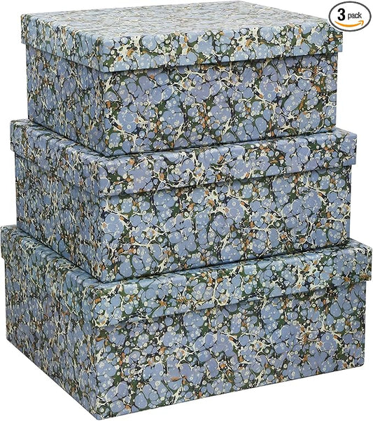 3-Piece Decorative Storage Boxes with Lids, Artistic Marble Pebble Pattern, Cardboard Paperboard Keepsake Box Set, Photo & Memory Storage for Home Decor and Modern Organization