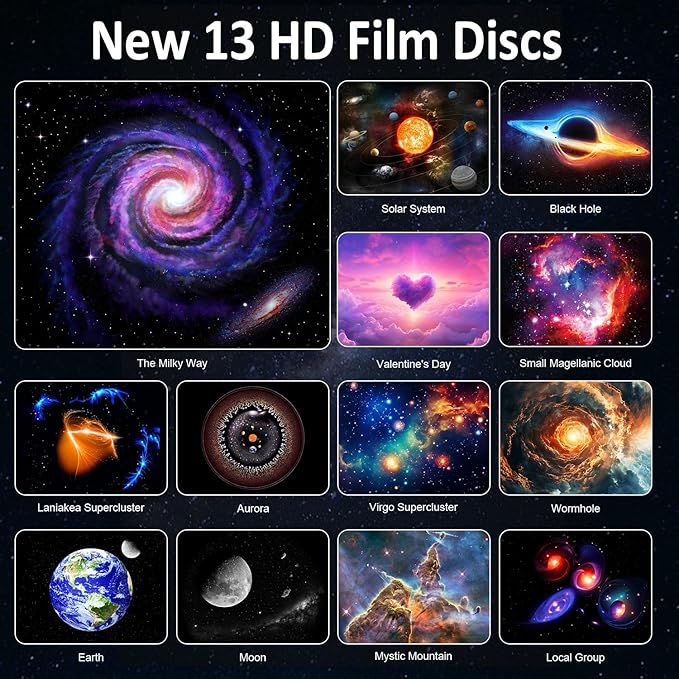 Galaxy Projector Pro for Bedroom, 13 in 1 Planetarium Star Projector with Solar System & Constellation, 360° Rotating LED Nebula Ceiling Projector, Timer Night Light for Kids Adults Room Decor & Gift