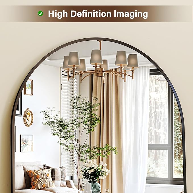 XRAMFY 78"x38" Arched Full Length Mirror Floor Mirrors with Aluminum Alloy Frame Free-Standing Wall Mounted Floor Mirrors or Large Dressing Mirror, Black Mirror Full Length