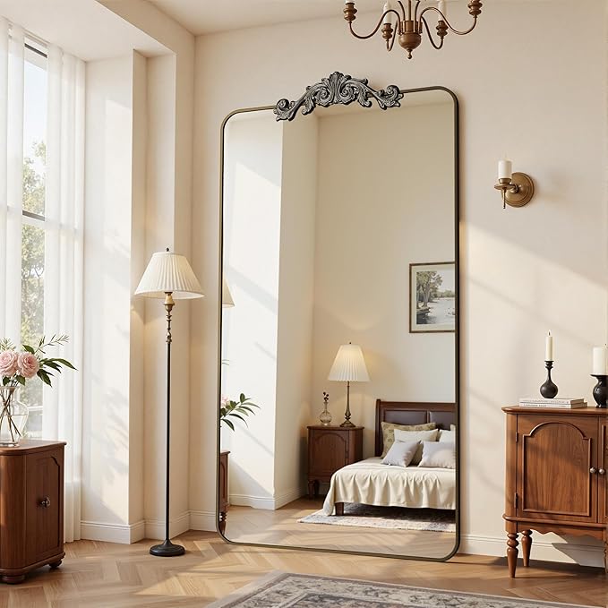Vintage Full Length Mirror, 81"x41" Floor Mirror with Carved, Full Body Mirrors for Home Decor, Standing/Hanging Large Wall Mirrors for Bedroom/Living Room/Entryway, Bronze, Retro Style