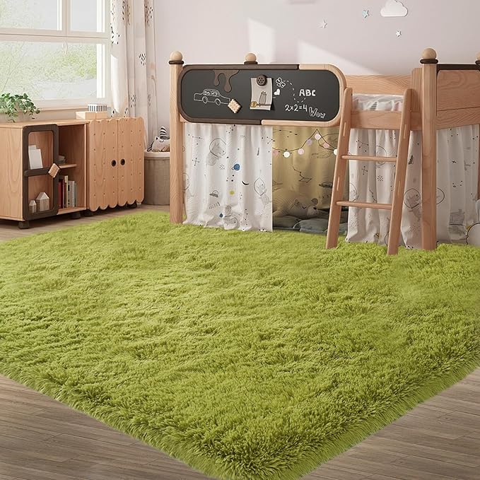 Green Grass Area Rugs for Bedroom: 5x8 Fluffy Shag Carpet for Living Room-Fuzzy Furry Plush Soft Kids Girls Shaggy Bedside Indoor Floor Rug for Teen Dorm Home Decor Aesthetic (Lawn Green,5x8 Feet)