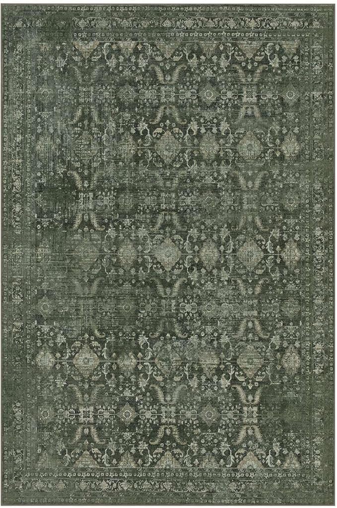 Rugxara 10x14 Area Rugs for Living Room Bedroom, Large Washable Rug, Green Vintage Floral Boho Rug, Non Slip & Low Pile Faux Wool Thin Carpet for Indoor Dining Room and Kids Room(Green 10x14ft)