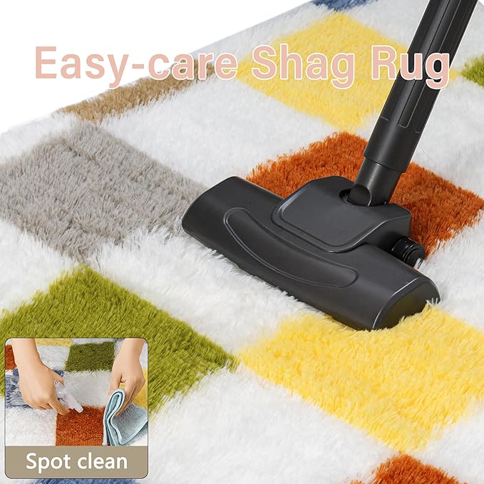 PureCozy Checkered Rug 5x8 for Living Room, Colorful Modern Shag Rug Super Soft Washable Indoor Fuzzy Carpet Non-Slip Fluffy Rugs for Bedroom Home Aesthetic Decor