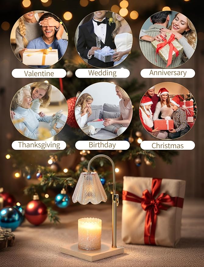 Candle Warmer Lamp with Timer & Dimmer, 2 Bulbs, Height Adjustable, Fit All Size Jar Scented Candles, Safe Aromatherapy Light for Sleep, Work, Yoga, Bedroom, Office, Gift (Amber)