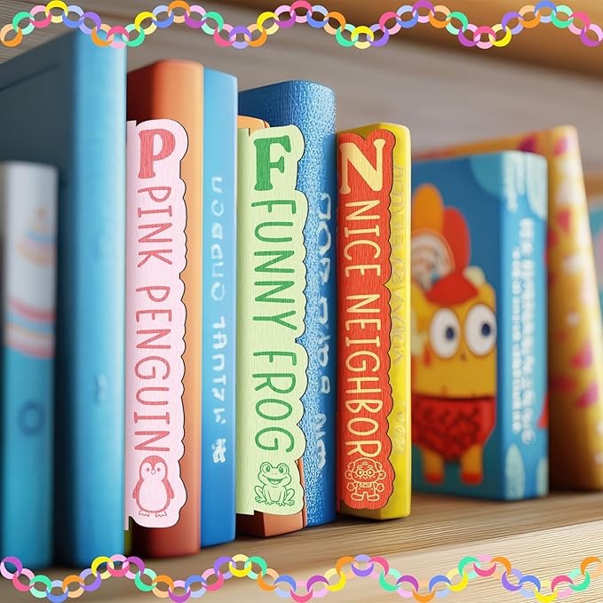 26 Pcs Library Alphabet Book Dividers Wooden Vinyl Record Organizer Separators 26 Alphabetical A-z Dividers Bookshelf Markers for Shelves Cds, Albums, Books
