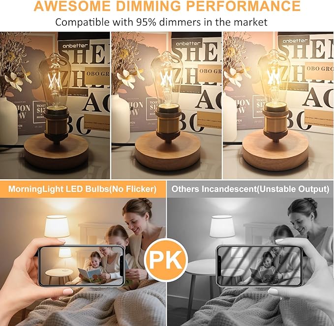 MorningLight 6 Pack Vintage LED Edison Bulbs, Dimmable E26 LED Edison Light Bulbs 40Watt 3000K Soft White, 4W ST58 Antique Decorative LED Bulbs for Farmhouse Pendant/Porch Lights, 400LM