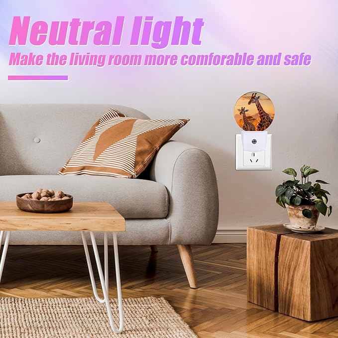 Funny Giraffe Night Light African Animal Night Lights LED Lamp Round Plug into Wall Nightlight with Dusk to Dawn Sensor Home Hallway Stairway Kitchen Decor