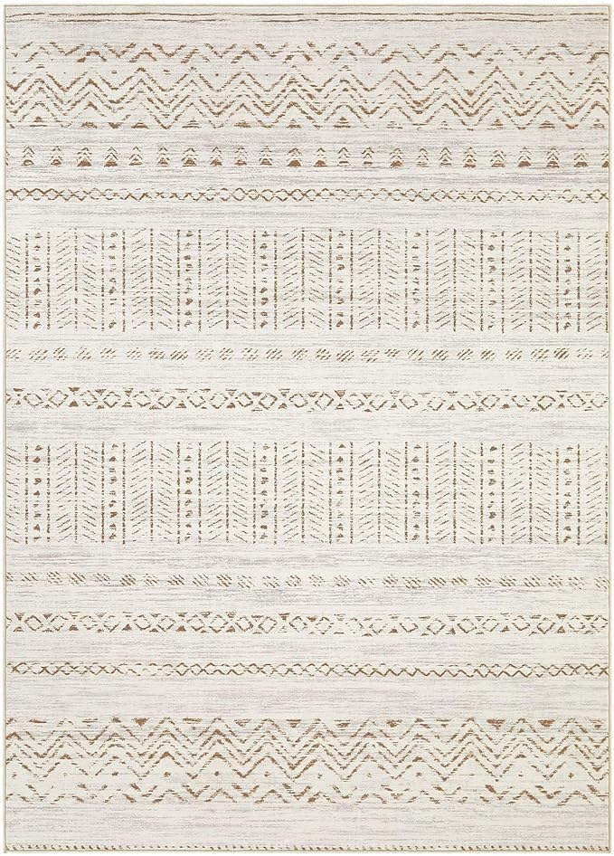 cotiled 10x12 Area Rug Living Room: Washable Boho Rugs with Non Slip Backing Large Soft Indoor Stain Resistant Carpet for Bedroom Farmhouse Dining Room Lightweight Home Decor Brown/Cream