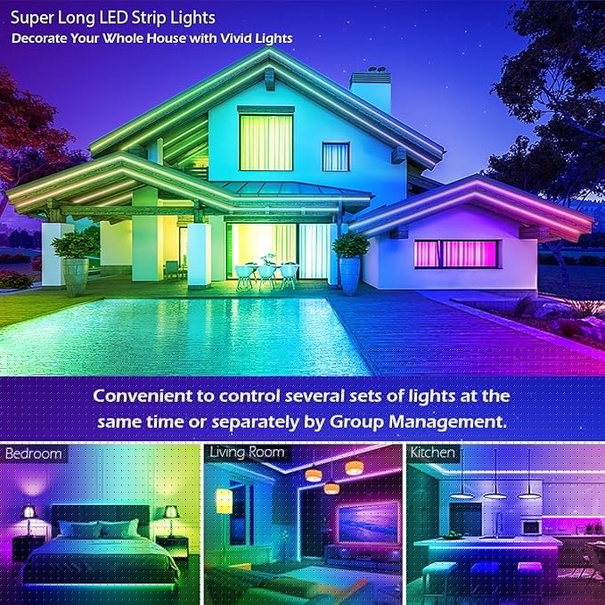 65.5FT Led Strip Lights,Long Smart Led Light Strips Music Sync 5050 RGB Color Changing Rope Lights,Bluetooth APP/IR Remote/Switch Box Control Led Lights for Bedroom,Home Decoration,Party,Festival