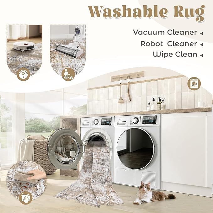 XLUEZ 6x9 Area Rugs for Living Room, Washable Modern Abstract Large Area Rug Neutral Soft Non Slip Kids Rug Stain Resistant Indoor Carpet for Bedroom Nursery Dining Room Playroom(Beige, 6'x9')