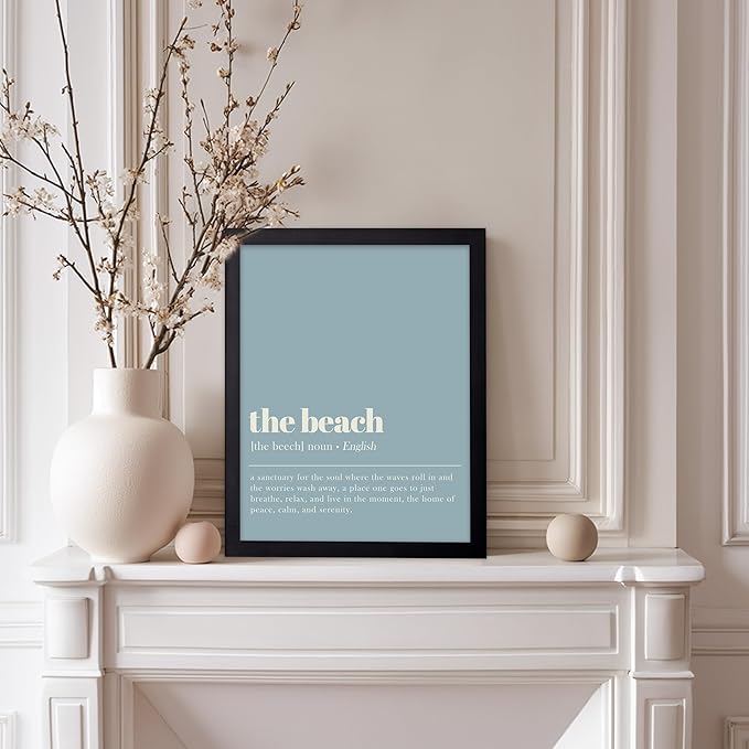 Poster Master Typography Poster - Dictionary Print - Beach Definition, Home of Peace and Calm, Sanctuary, Waves, Soul, Relax - Gift for Family, Friend - Wall Decor for Home, 11x14 Black Framed
