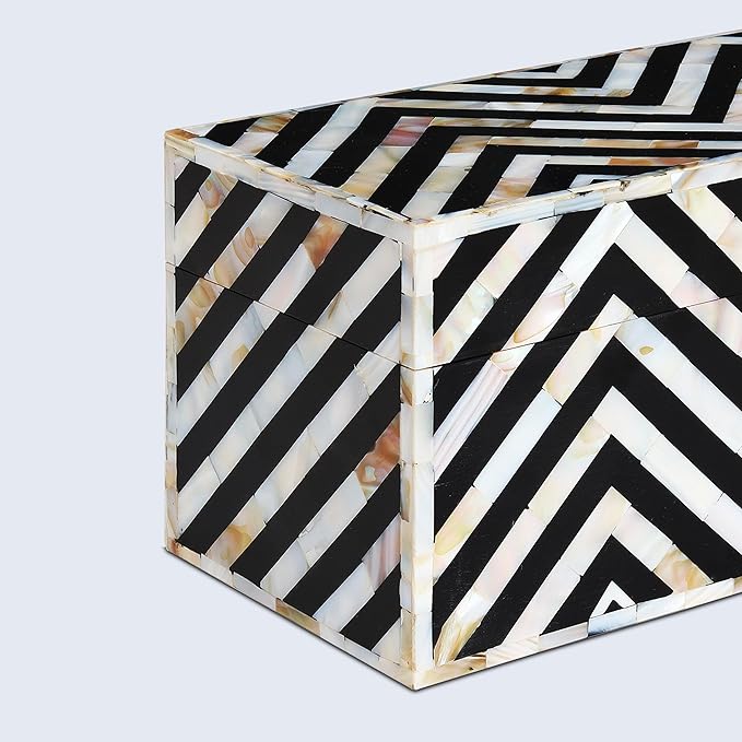 Handicrafts Home Large Decorative Storage Box with Lid– 10x5x5” Coffee Table Organizer, Keepsake-Decorative Boxes for Home Decor, Stylish Decorative Box for Office Décor-Nacre Trance