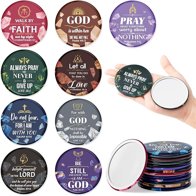 Y1tvei Christian Gifts Mirrors Bulk - 36Pcs Marble Pattern Bible Verse Mini Mirrors Inspirational Small Portable Pocket Makeup Mirror Gifts for Women Church Birthday Christmas Galentine Party Favors