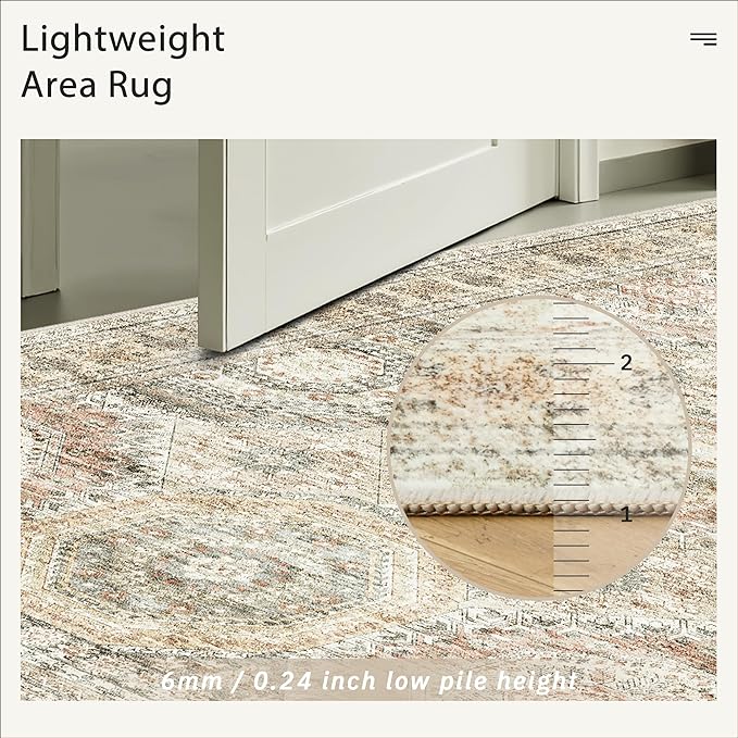 Soalmost 10x14 Area Rugs for Living Room, Non Slip Machine Washable Vintage Rugs, Low Pile Lightweight Large Rug for Bedroom, Dining Room, Home Office Brown Pink
