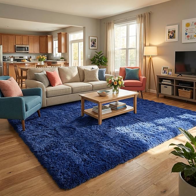 Large Area Rugs for Living Room, 7x10 Soft Fluffy Shaggy Rug, Machine Washable Non-Slip Plush Fuzzy Indoor Carpet, Aesthetic Home Decor for Bedroom,Kids Room,Nursery,Dorm, Dusty Blue