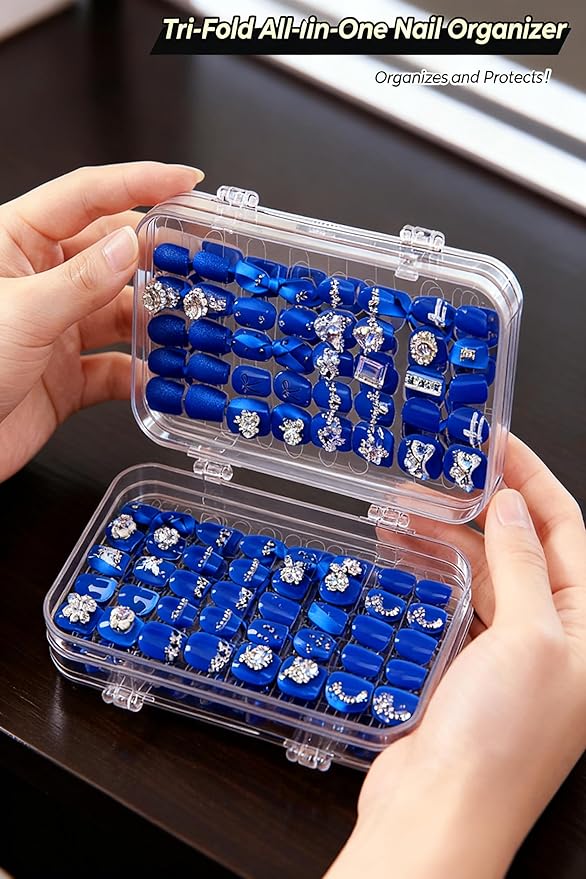 Transparent Tri-Fold Storage Box, Acrylic Jewelry and Nail Organizer with Multiple Compartments, Portable Design