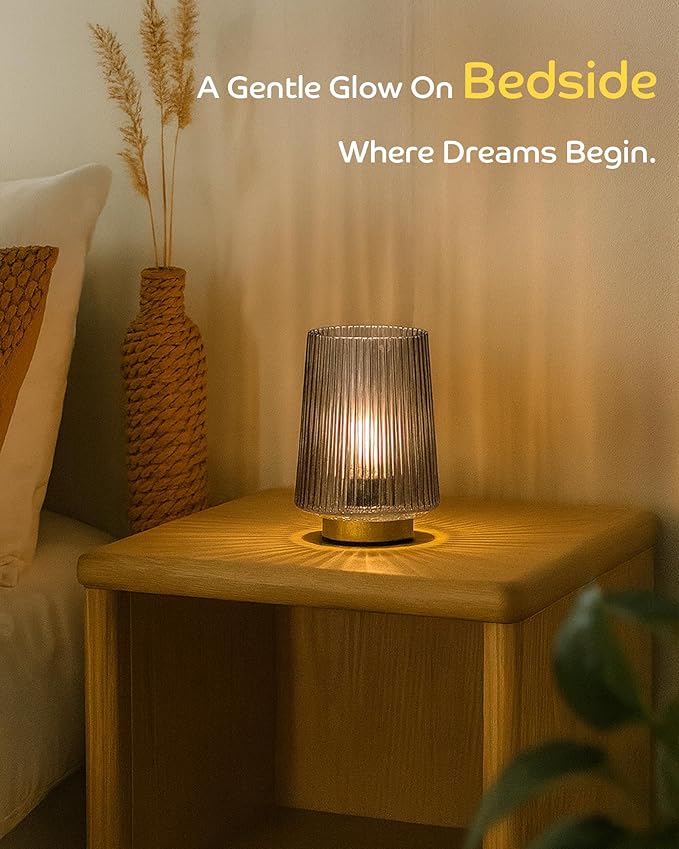 LUSHARBOR Battery Operated Lamp with Timer, Small Cozy Table Lamp for Dorm Room, Aesthetic Cordless Bedside Battery Lamp for Living Room/Shelf/Office Desk/Side Table Grey