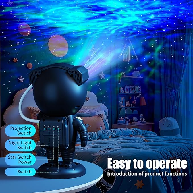 Astronaut Galaxy Projector,Space Projector,with Bluetooth Speaker and Remote Control,360° Adjustable Angle,Spaceman Star Kids Night Light, for Bedroom Ceiling Adult Birthday Valentine's Day (Black)