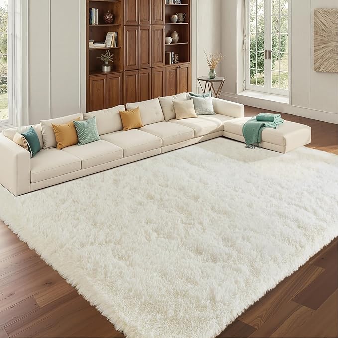 Fluffy Area Rugs for Bedroom - Soft Plush Shag Rug for Living Room Nursery Kids Room - Non Slip Fuzzy Shaggy Floor Carpets for Girls Boys Play Room Dorm Decor (White, 8' x 10')