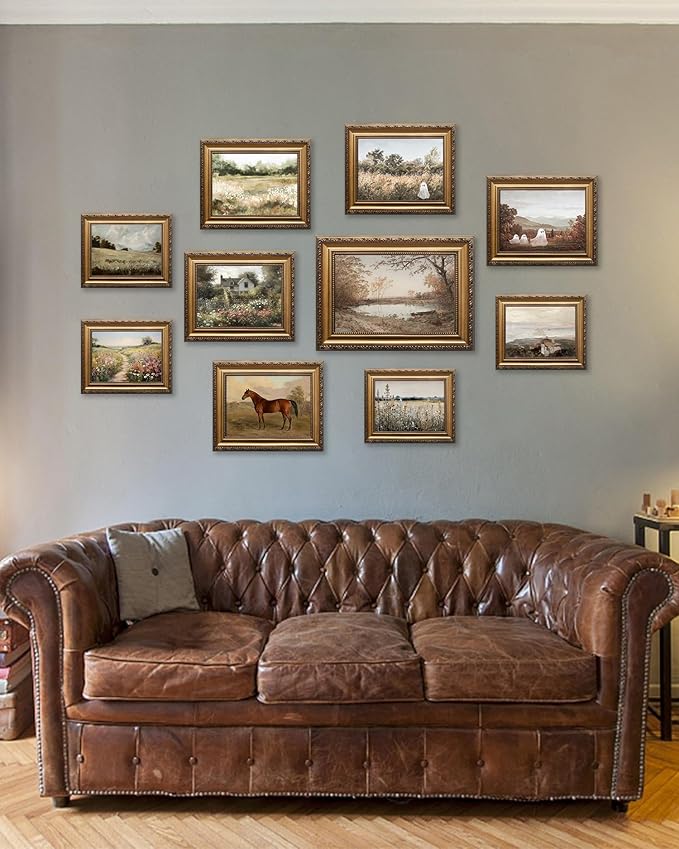 KBKBART Gold Framed Vintage Countryside Canvas Oil Painting Farmhouse Decor, Rustic Antique Landscape Bathroom Wall Decor for Bedroom Living Room, Gifts for Friends or Family (9"x12")