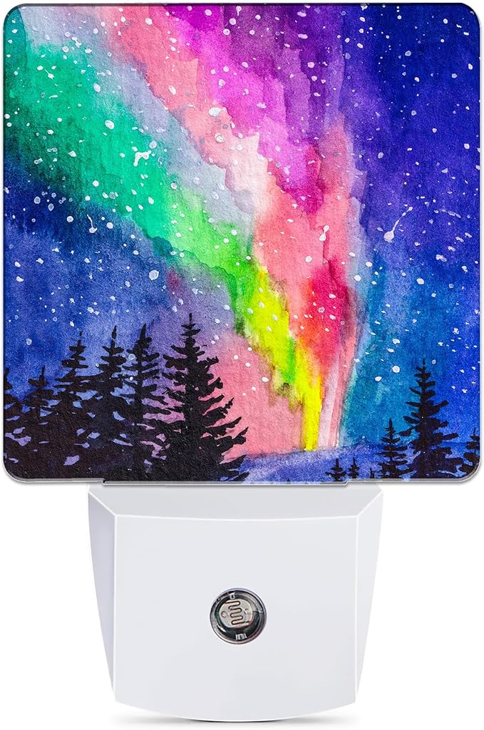 Northern Lights Night Light, Winter Forest Plug into Wall with Dusk to Dawn Light Sensors, Warm Nightlights for Bedroom, Bathroom, Hallway, Kitchen, Gifts Ideal for Boys Girls Women Men