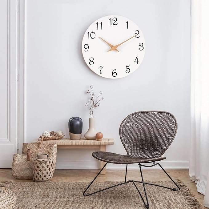 Mosewa Wall Clock Silent Non Ticking Battery Operated White Modern Simple Minimalist Clock Decorative for Home Bathroom (12 Inch)