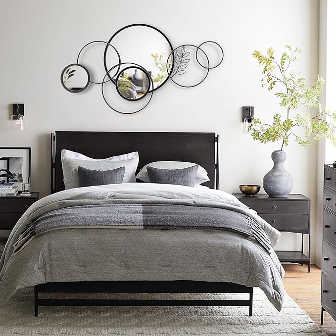 Wall Mirror Decorative, Print Round Decorative Mirrors, Large Decor Metal Wall Art Mirro for Entryway, Living Room, Bedroom, Dining Room Kitchen Decor 45''x25.5''