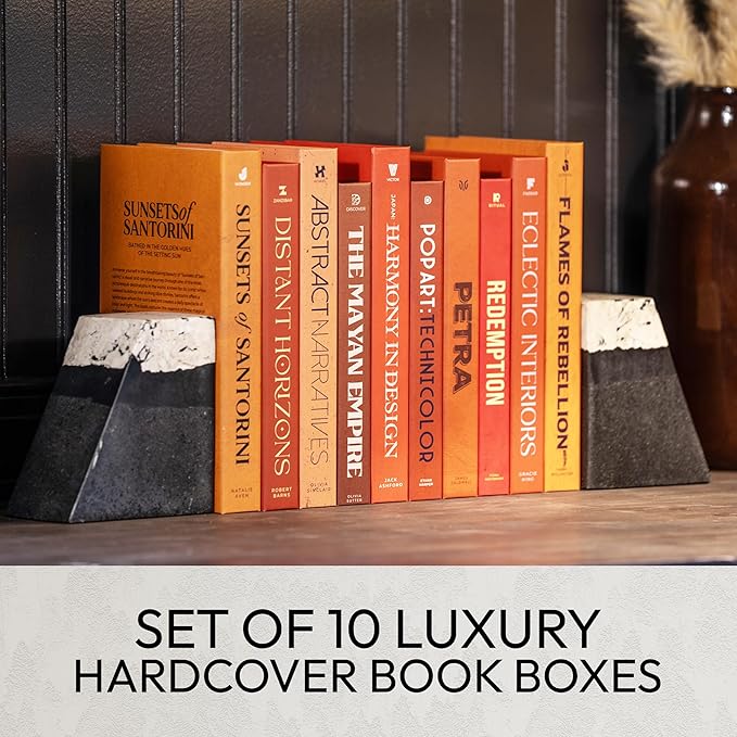Decorative Books | Orange 10 Book Set with 3 Sizes | Preassembled with Hidden Storage | Perfectly Stackable for Easy Home Staging | Book Decor to Elevate Your Space | Home Decor Made Simple!