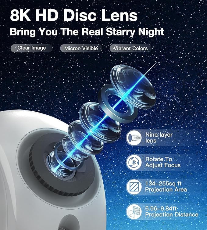 Galaxy Projector for Bedroom,4K Image Planetarium Projector Adjustable Knob,13 in 1 Kids Night Light Projector with Built-in Speaker & White Noise,360° Rotating with Remote Timer (White)