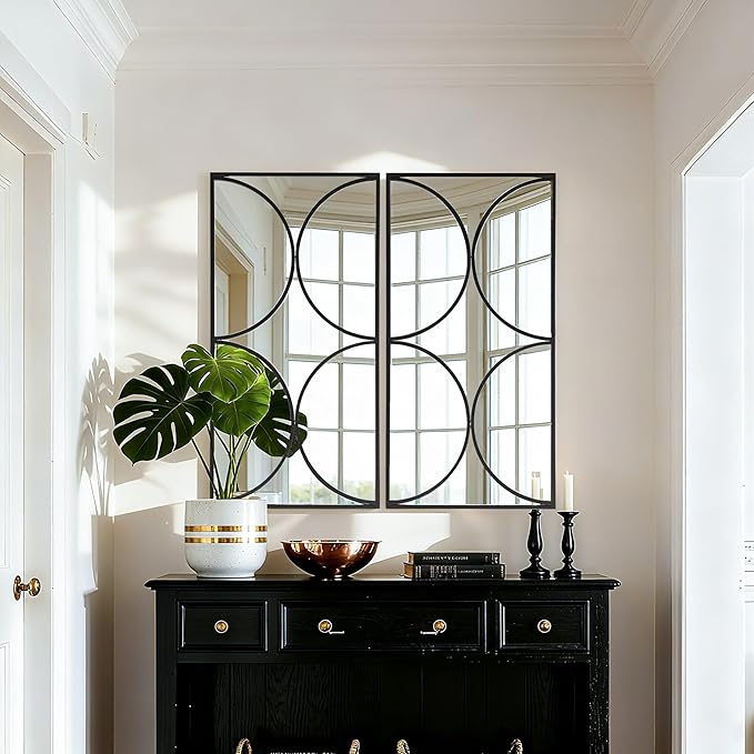 SHYFOY Black Metal Frame Wall Mirror, 47 x 24 Horizontal Rectangle Wall Mirror, Modern Geometric Accent Mirror for Living Room and Entryway